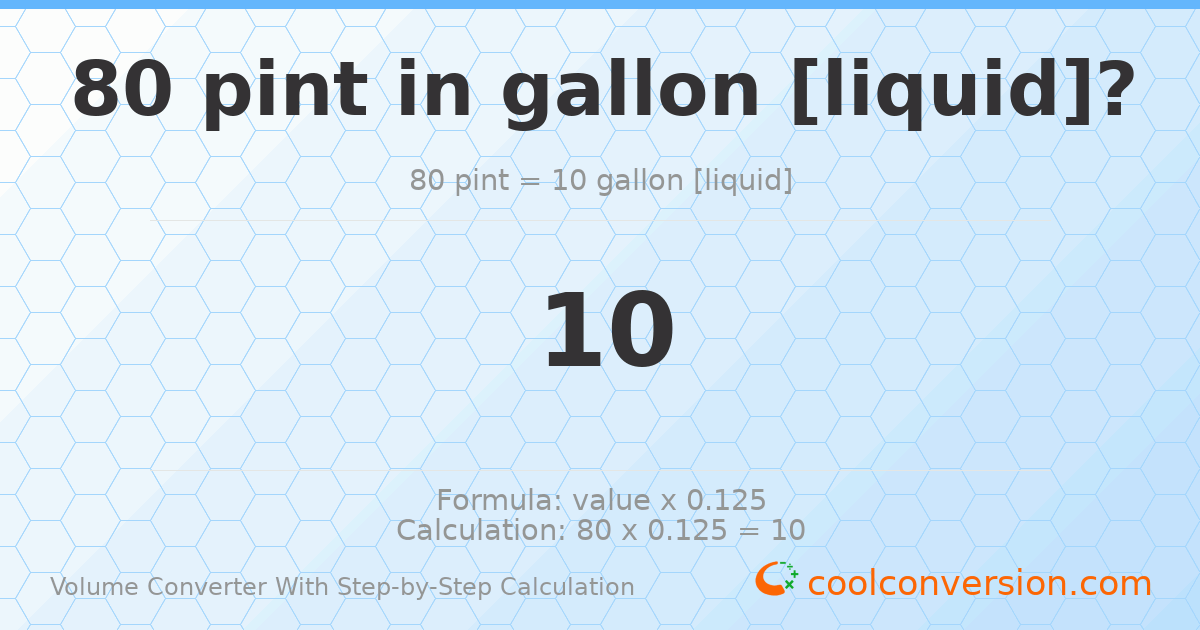 80 pints = 10 gallons [liquid]